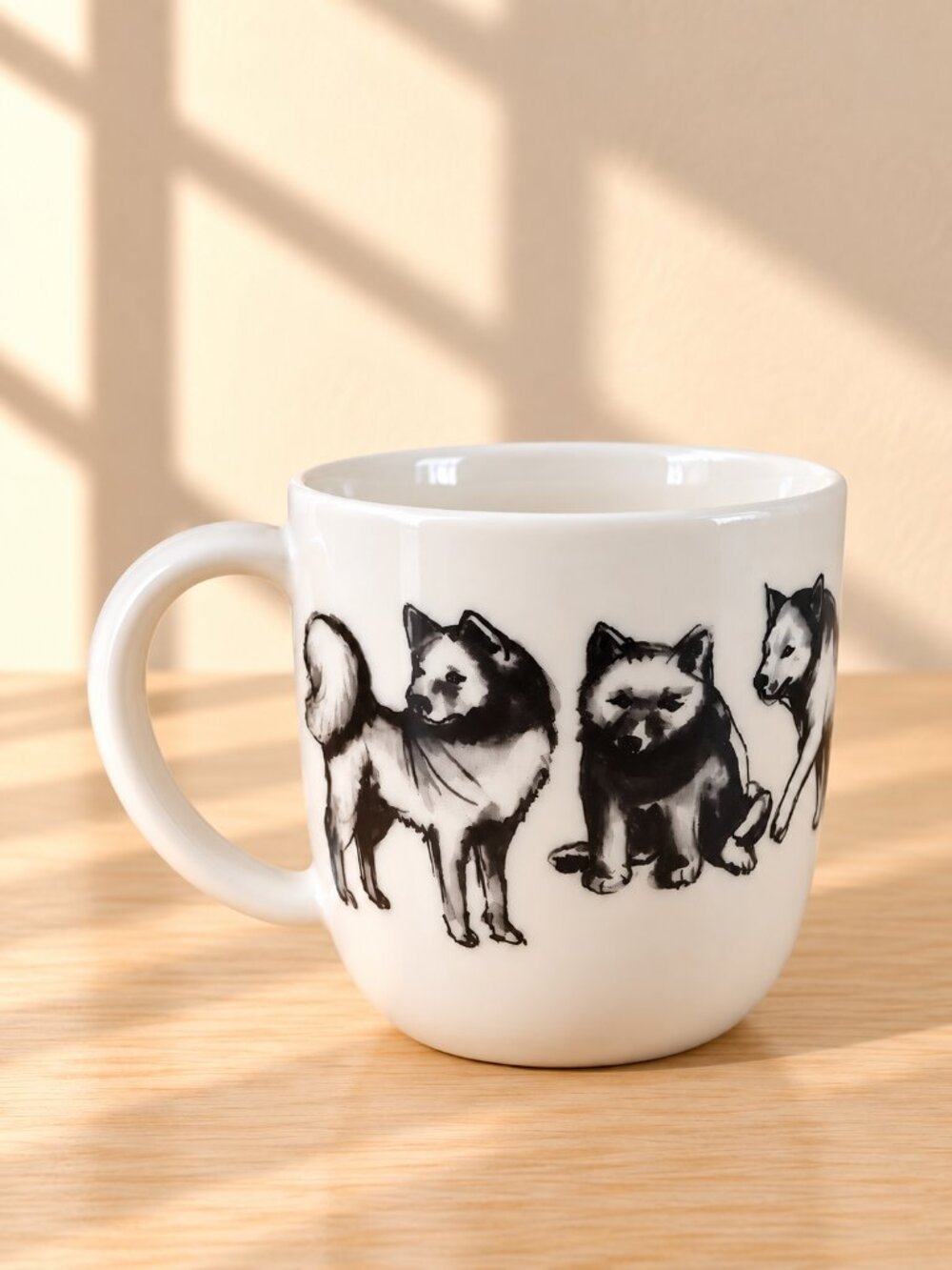 Kultakeramiikka Samoyed Husky Dog Mug Coffee Cup Ceramic Black White Finland